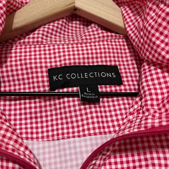 KC Collection Gingham Print Hooded Rain Jacket Pockets Women’s Large - Picture 3 of 16
